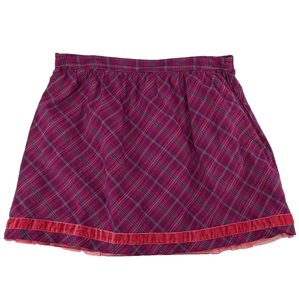 Cotton Plaid Mini Skirt Women's XL Matilda Jane Pink Tulle Trim Cottagecore